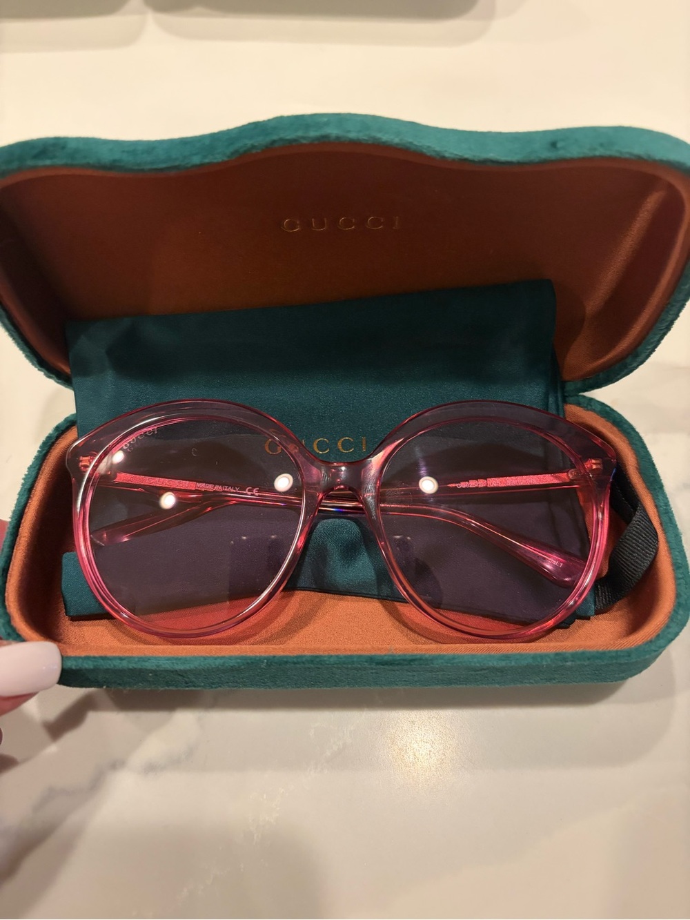 Gucci Pink Transparent Oversized Round Sunglasses